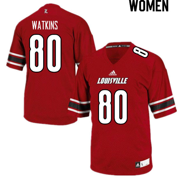 Women #80 Jordan Watkins Louisville Cardinals College Football Jerseys Sale-Red - Click Image to Close